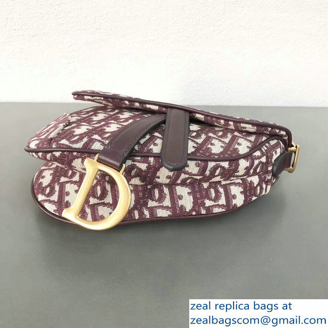 Dior Mini Saddle Bag In Burgundy Oblique Jacquard Canvas 2018 - Click Image to Close