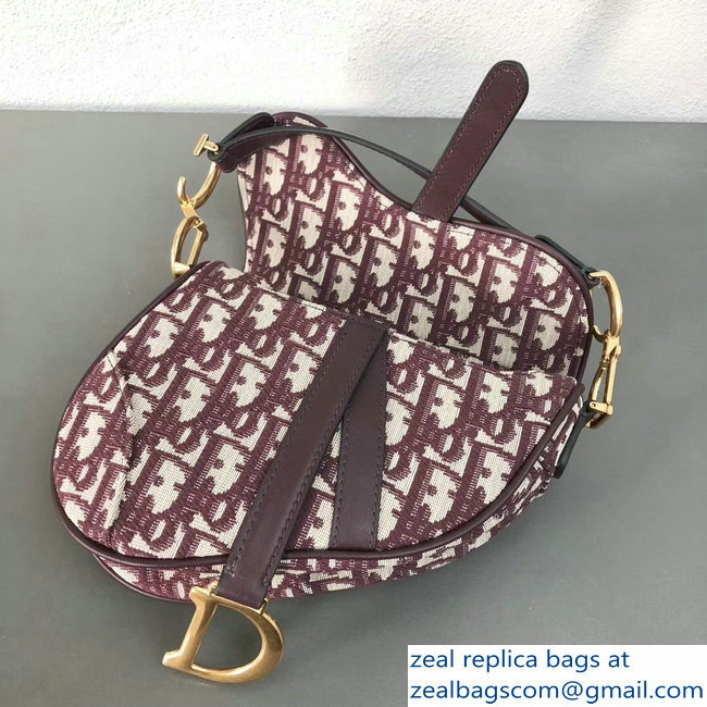 Dior Mini Saddle Bag In Burgundy Oblique Jacquard Canvas 2018 - Click Image to Close