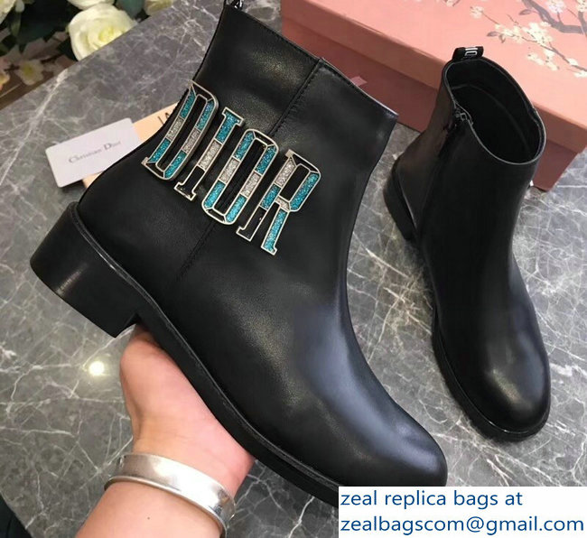 Dior Mosaic Turquoise Logo Ankle Boots Black 2018 - Click Image to Close