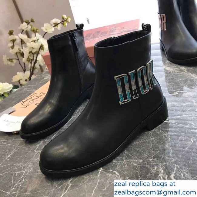 Dior Mosaic Turquoise Logo Ankle Boots Black 2018