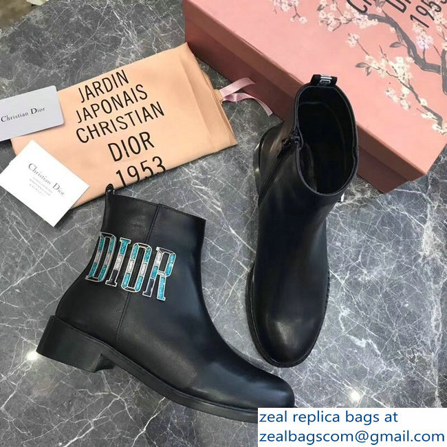 Dior Mosaic Turquoise Logo Ankle Boots Black 2018