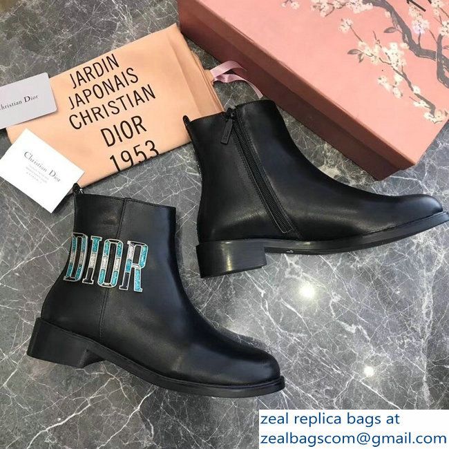 Dior Mosaic Turquoise Logo Ankle Boots Black 2018