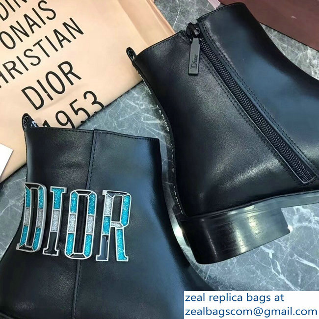 Dior Mosaic Turquoise Logo Ankle Boots Black 2018