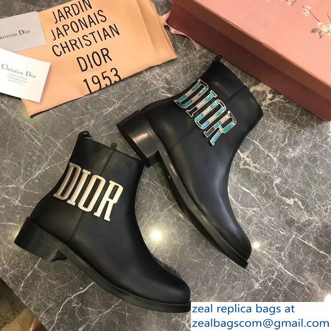 Dior Mosaic Turquoise Logo Ankle Boots Black 2018 - Click Image to Close