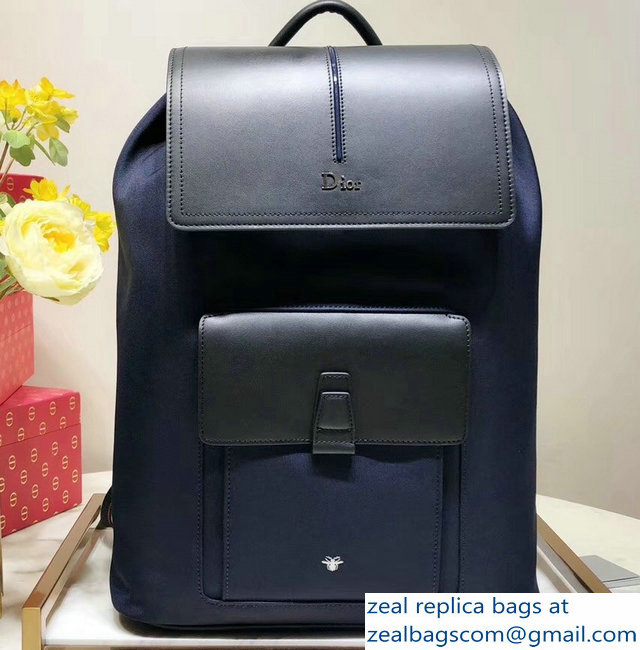 Dior Motion Rucksack Backpack Bag In Nylon and Calfskin Navy Blue 2018
