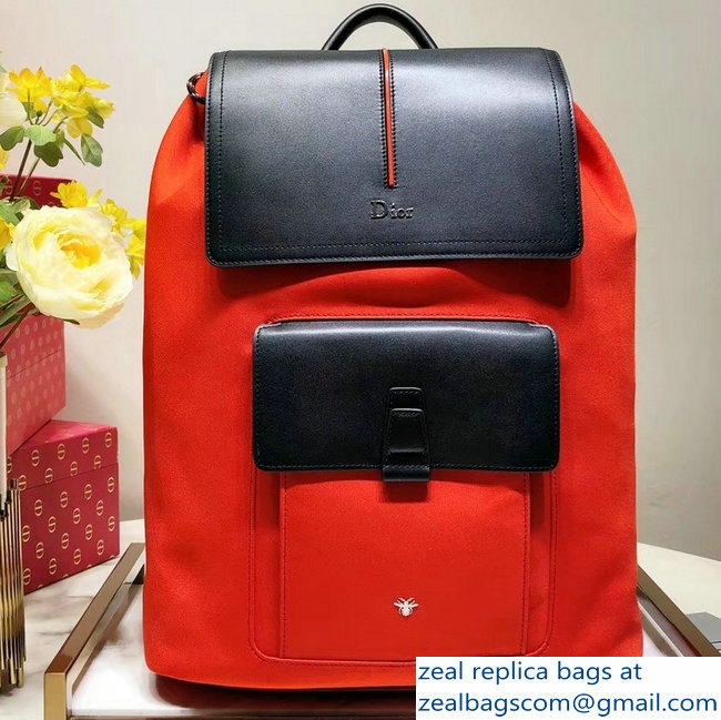 Dior Motion Rucksack Backpack Bag In Nylon and Calfskin Red 2018