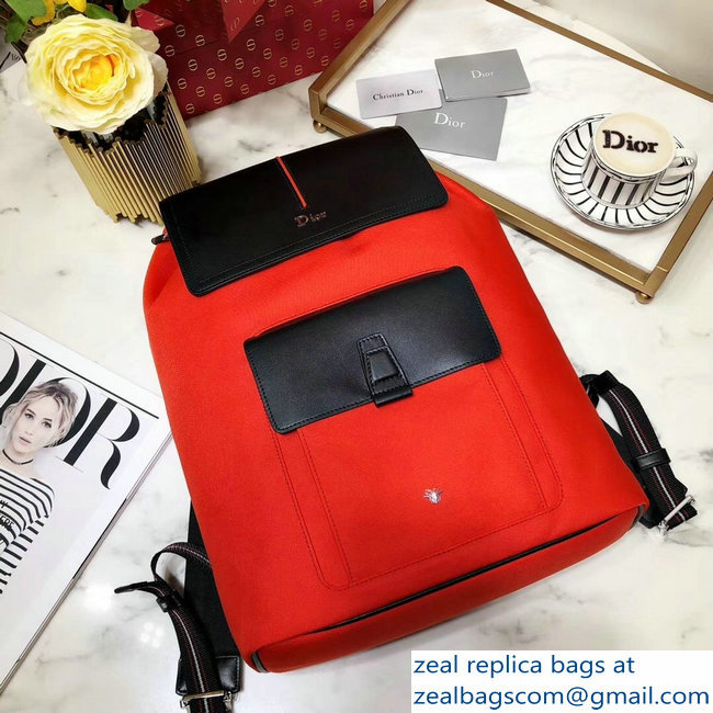 Dior Motion Rucksack Backpack Bag In Nylon and Calfskin Red 2018