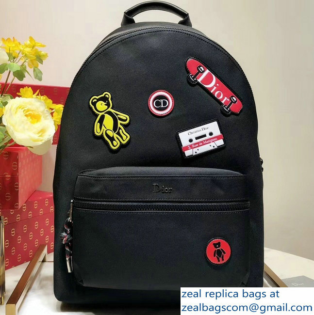 Dior Rider Rucksack Backpack Bag In Nylon With Multiple Patches Black 2018