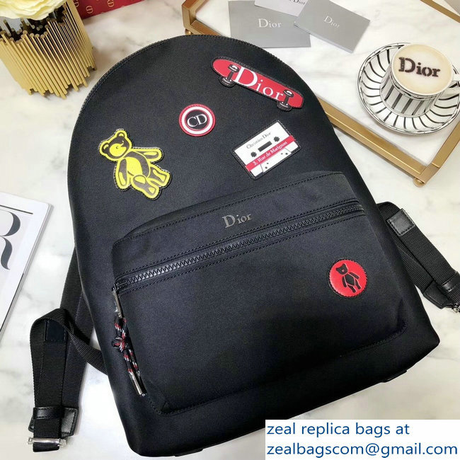 Dior Rider Rucksack Backpack Bag In Nylon With Multiple Patches Black 2018 - Click Image to Close