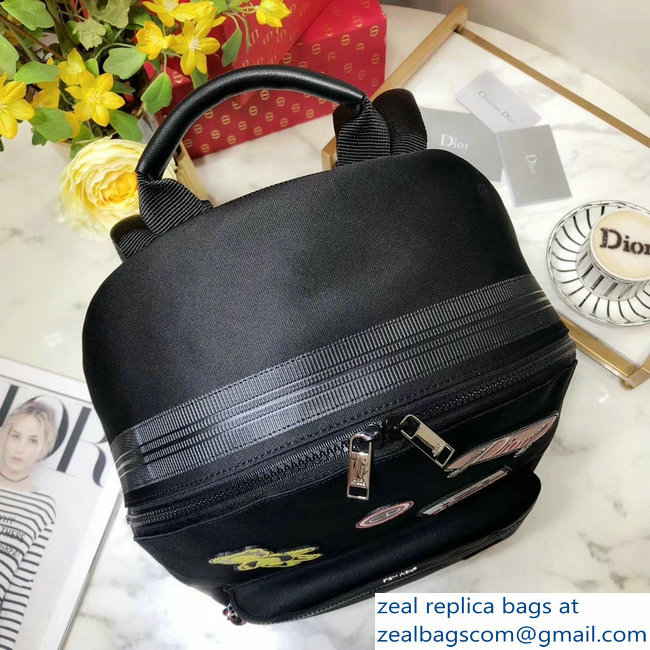 Dior Rider Rucksack Backpack Bag In Nylon With Multiple Patches Black 2018 - Click Image to Close