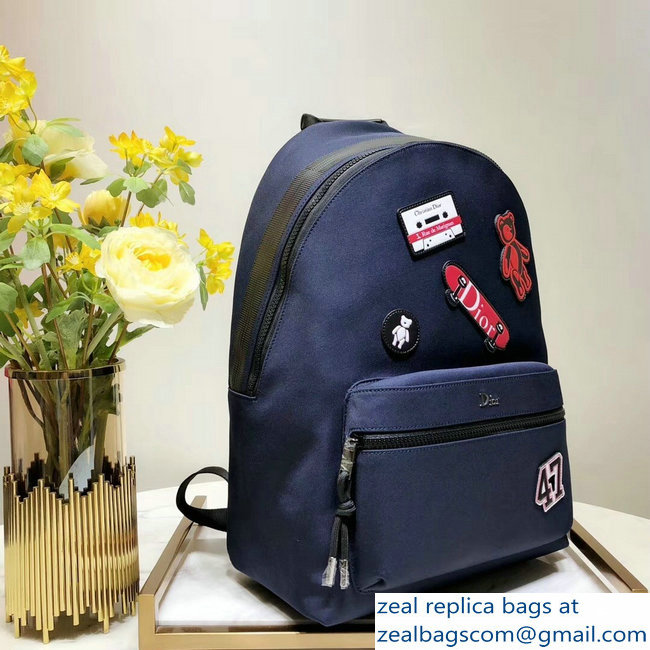 Dior Rider Rucksack Backpack Bag In Nylon With Multiple Patches Navy Blue 2018 - Click Image to Close