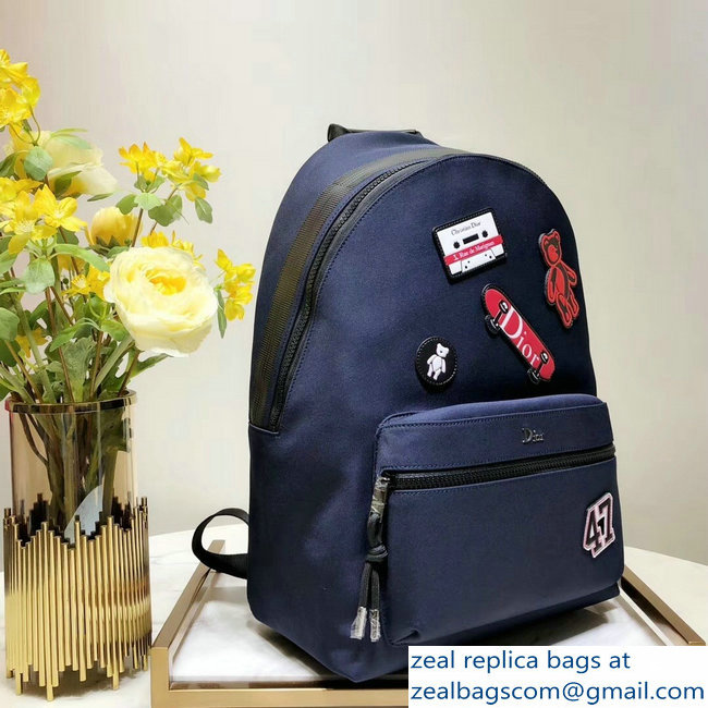 Dior Rider Rucksack Backpack Bag In Nylon With Multiple Patches Navy Blue 2018