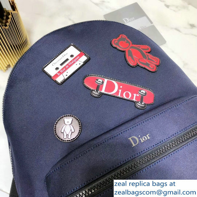 Dior Rider Rucksack Backpack Bag In Nylon With Multiple Patches Navy Blue 2018