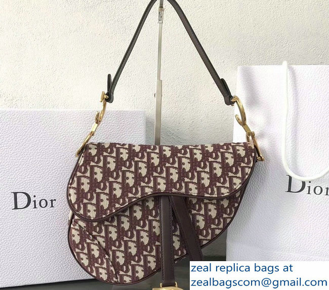 Dior Saddle Bag In Burgundy Oblique Jacquard Canvas 2018 - Click Image to Close