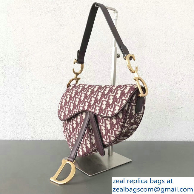 Dior Saddle Bag In Burgundy Oblique Jacquard Canvas 2018