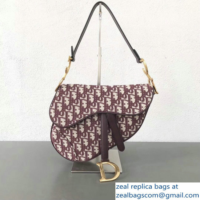 Dior Saddle Bag In Burgundy Oblique Jacquard Canvas 2018