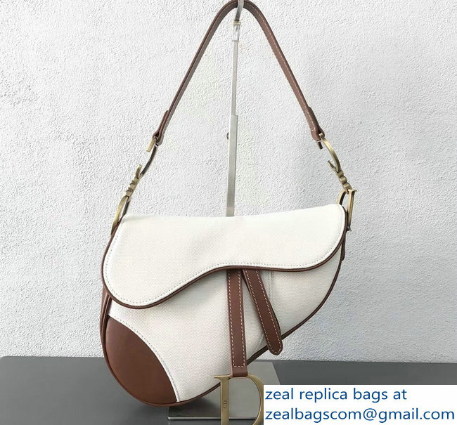 Dior Saddle Bag in Canvas White 2018 - Click Image to Close