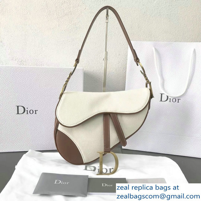 Dior Saddle Bag in Canvas White 2018 - Click Image to Close