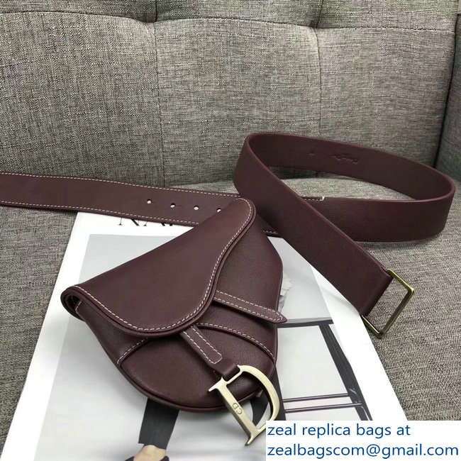 Dior Vintage Saddle Belt Waist Bag Burgundy 2018 - Click Image to Close