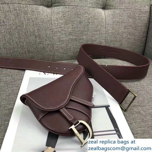 Dior Vintage Saddle Belt Waist Bag Burgundy 2018