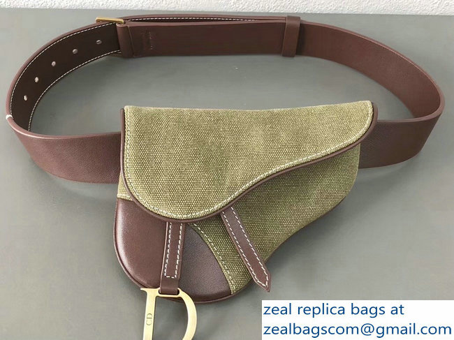 Dior Vintage Saddle Belt Waist Bag Canvas Green 2018