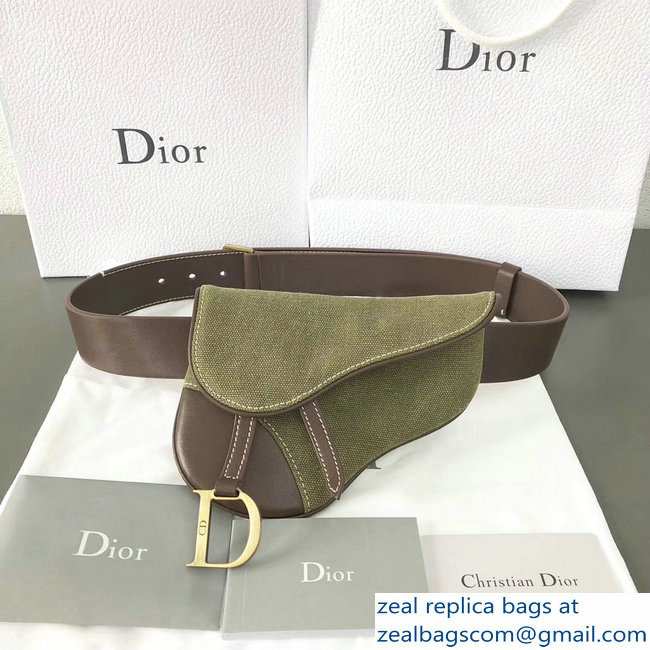 Dior Vintage Saddle Belt Waist Bag Canvas Green 2018