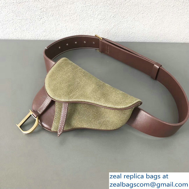 Dior Vintage Saddle Belt Waist Bag Canvas Green 2018