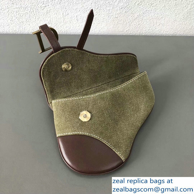 Dior Vintage Saddle Belt Waist Bag Canvas Green 2018