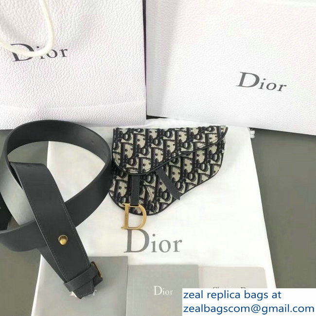 Dior Vintage Saddle Belt Waist Bag In Blue Oblique Jacquard Canvas 2018 - Click Image to Close