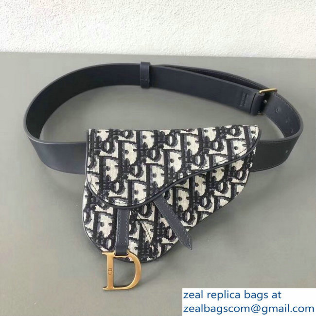 Dior Vintage Saddle Belt Waist Bag In Blue Oblique Jacquard Canvas 2018 - Click Image to Close