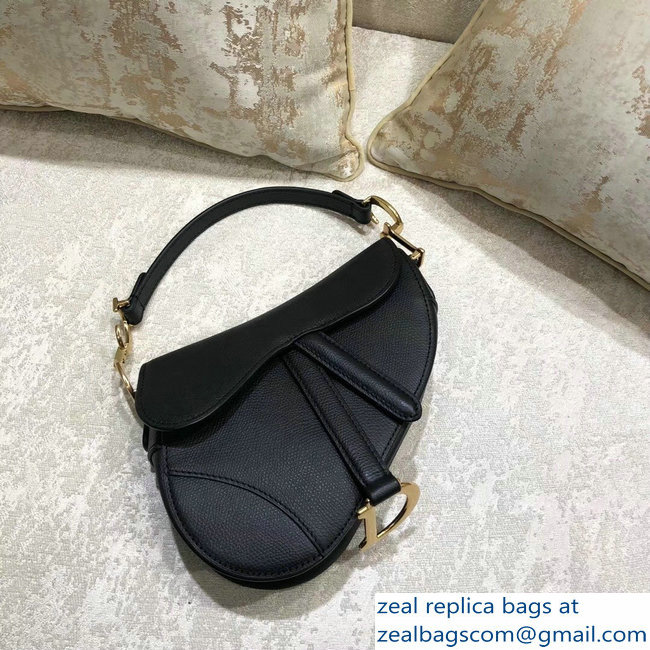 Dior Mini Saddle Bag in Grained Calfskin Black 2018