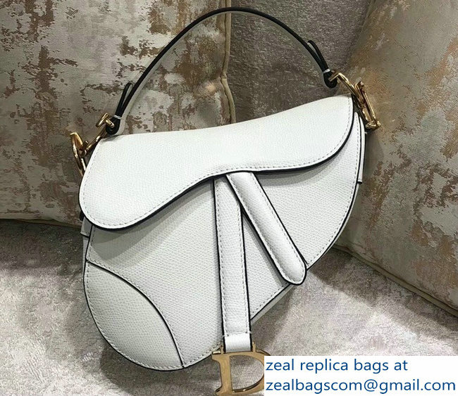 Dior Mini Saddle Bag in Grained Calfskin White 2018
