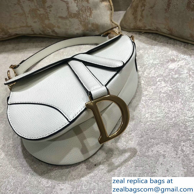 Dior Mini Saddle Bag in Grained Calfskin White 2018