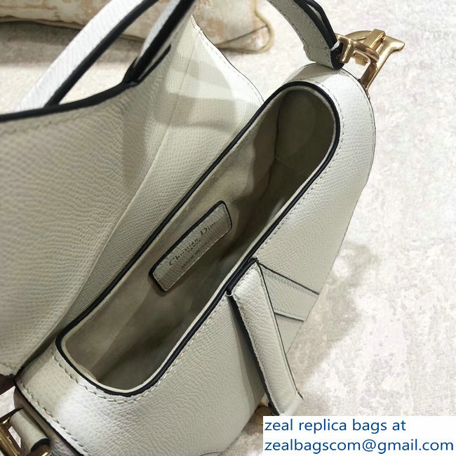 Dior Mini Saddle Bag in Grained Calfskin White 2018