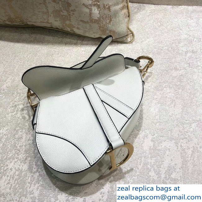 Dior Mini Saddle Bag in Grained Calfskin White 2018