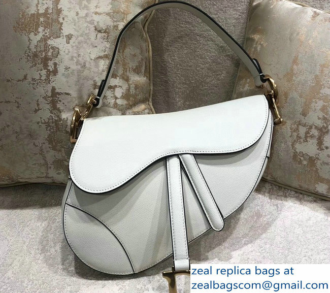 Dior Saddle Bag in Grained Calfskin White 2018