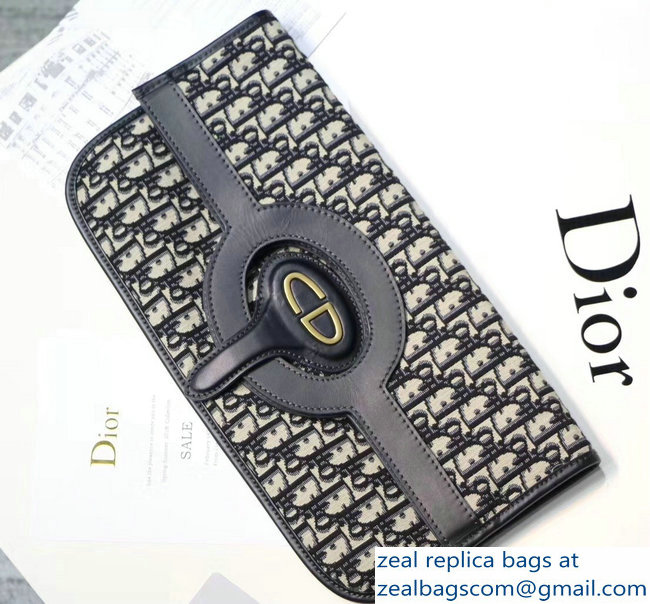 Dior Vintage CD Logo Clutch Bag In Blue Oblique Jacquard Canvas 2018