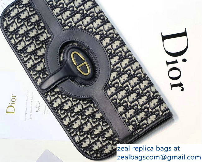 Dior Vintage CD Logo Clutch Bag In Blue Oblique Jacquard Canvas 2018 - Click Image to Close