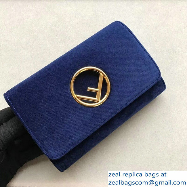 Fendi F Logo Velvet Wallet On Chain Mini Bag Blue 2018