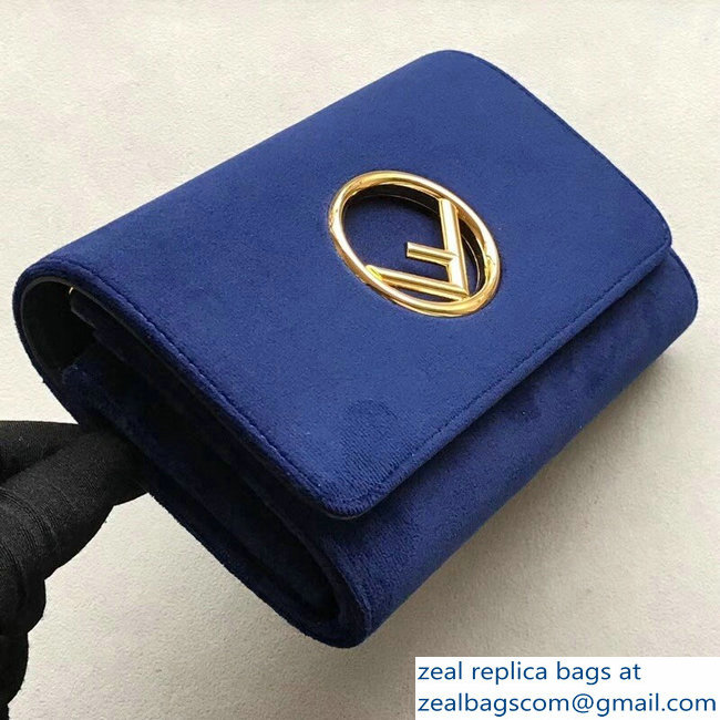Fendi F Logo Velvet Wallet On Chain Mini Bag Blue 2018
