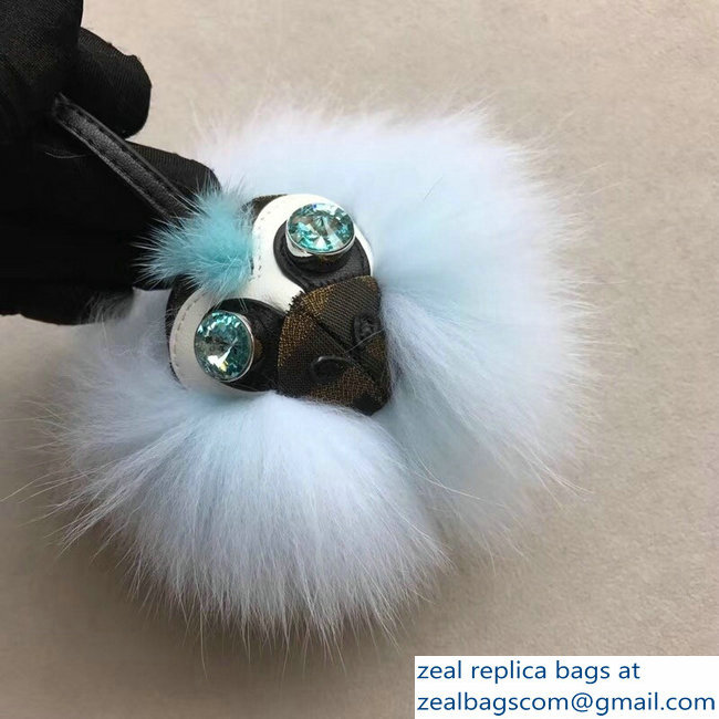 Fendi FF Fabric With Crystal Eyes Fur Space Monkey Bag Charm Pale Blue 2018