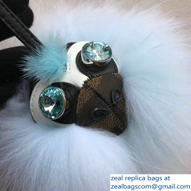 Fendi FF Fabric With Crystal Eyes Fur Space Monkey Bag Charm Pale Blue 2018 - Click Image to Close