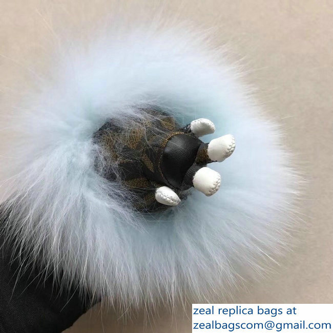 Fendi FF Fabric With Crystal Eyes Fur Space Monkey Bag Charm Pale Blue 2018