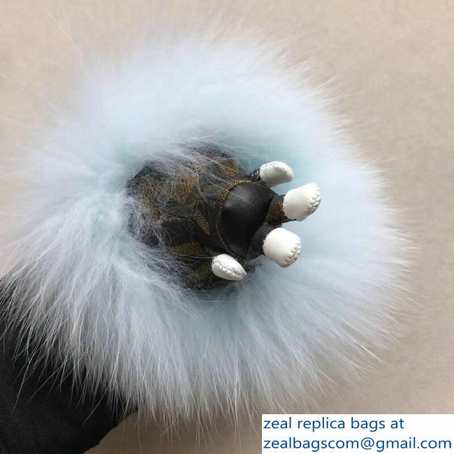 Fendi FF Fabric With Crystal Eyes Fur Space Monkey Bag Charm Pale Blue 2018 - Click Image to Close