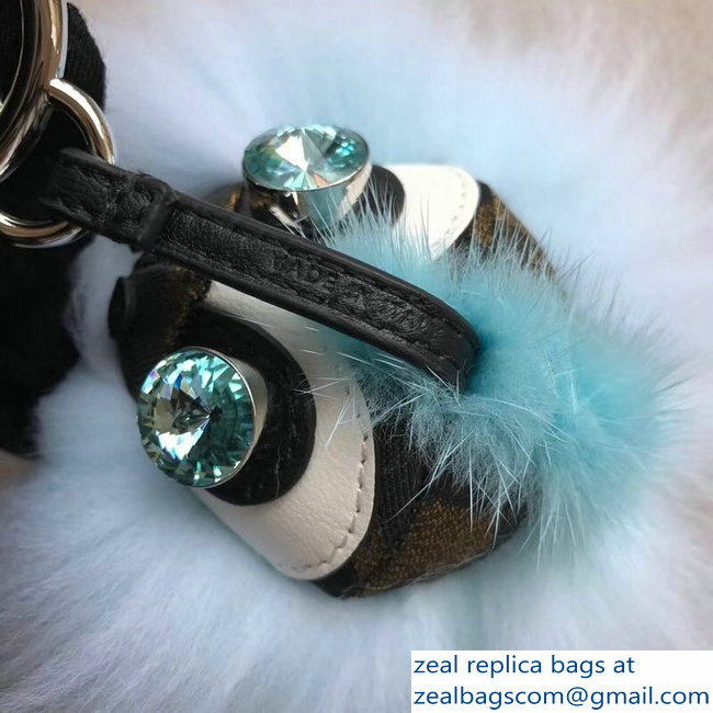 Fendi FF Fabric With Crystal Eyes Fur Space Monkey Bag Charm Pale Blue 2018 - Click Image to Close