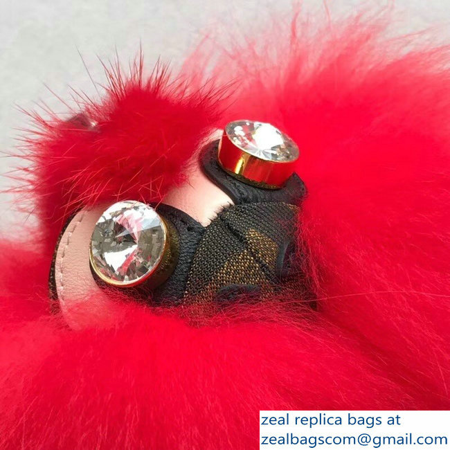 Fendi FF Fabric With Crystal Eyes Fur Space Monkey Bag Charm Red 2018