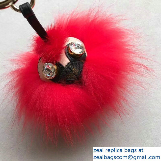 Fendi FF Fabric With Crystal Eyes Fur Space Monkey Bag Charm Red 2018