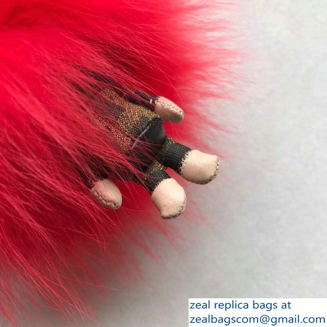 Fendi FF Fabric With Crystal Eyes Fur Space Monkey Bag Charm Red 2018