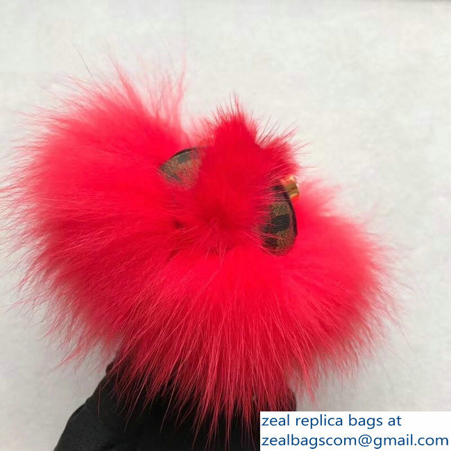 Fendi FF Fabric With Crystal Eyes Fur Space Monkey Bag Charm Red 2018
