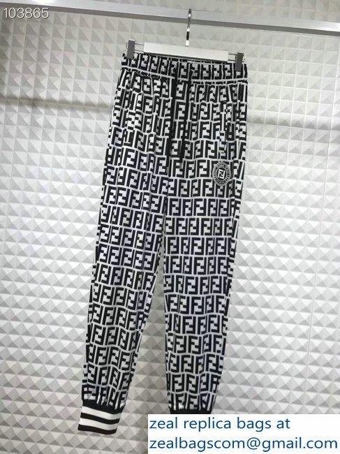 Fendi FF Logo Print Jacket and Pants Suit Black/White 2018